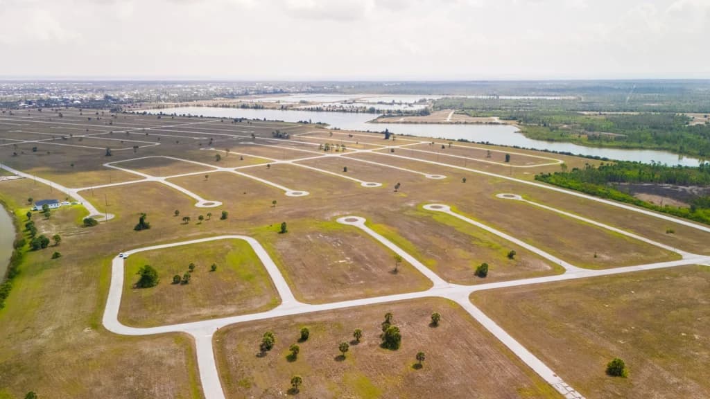 Aerial view of Gasparilla Breeze development showing planned lots and roads